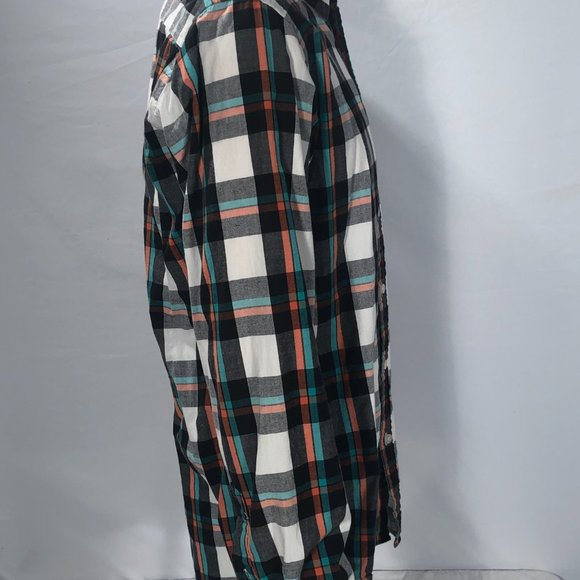 Matix brand green orange black white plaid dress shirt Mens Large fits Medium M - Picture 4 of 6